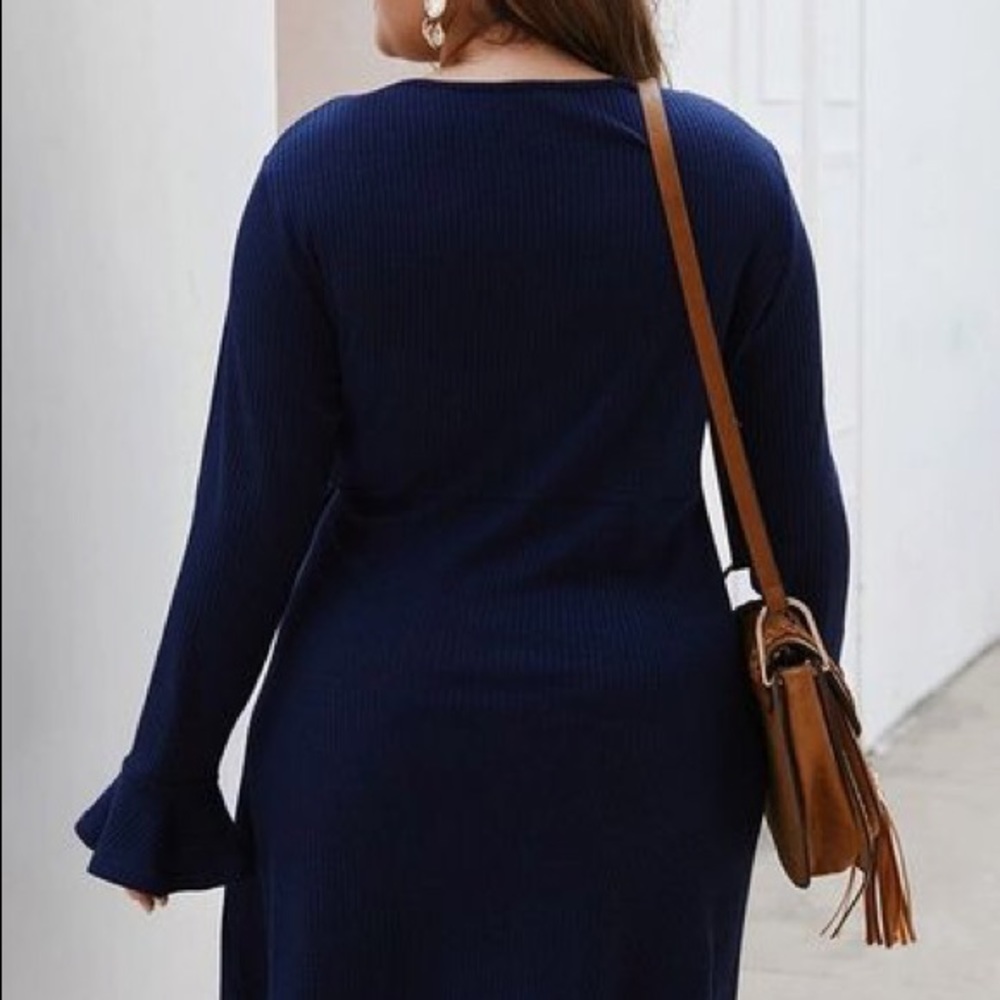 1X-2X-3X: Button Front Ribbed Wrap Dress - Picture 8 of 8